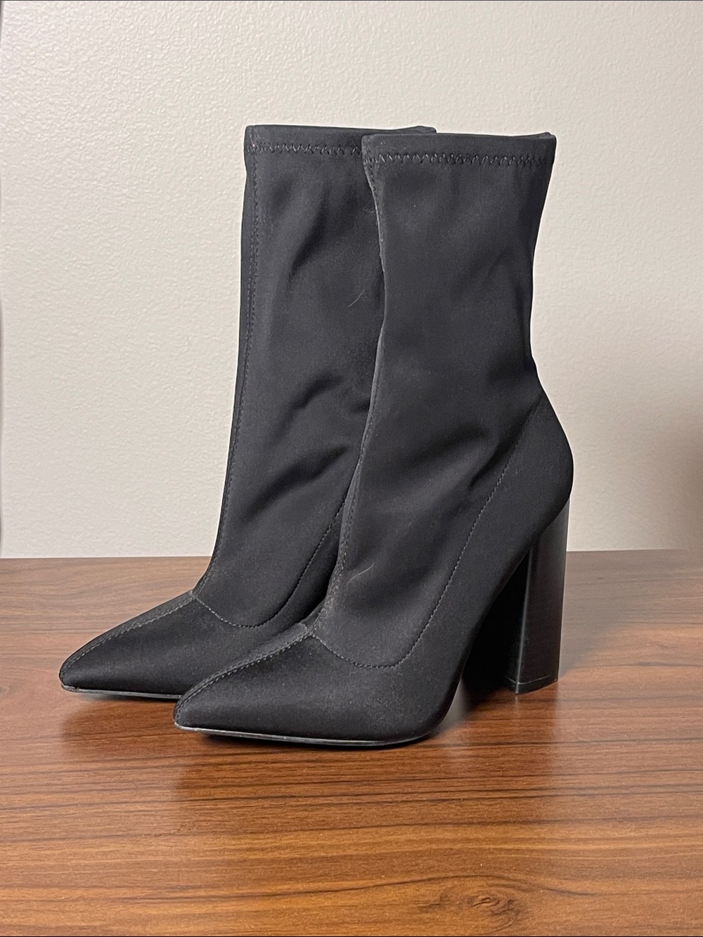 Women’s Black Stretch Sock Boot with Block 4 inch Heel